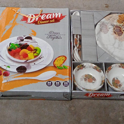 8231 Dream High Quality Plastic Dinning Dinner Set With Unique Flower Design Printed 6 Pc Plates 6 Pc Bowls And 6 Pc Serving Spoon Lightweight Round Plates And Bowls Microwave And Dishwasher Safe (18 Pcs Set)